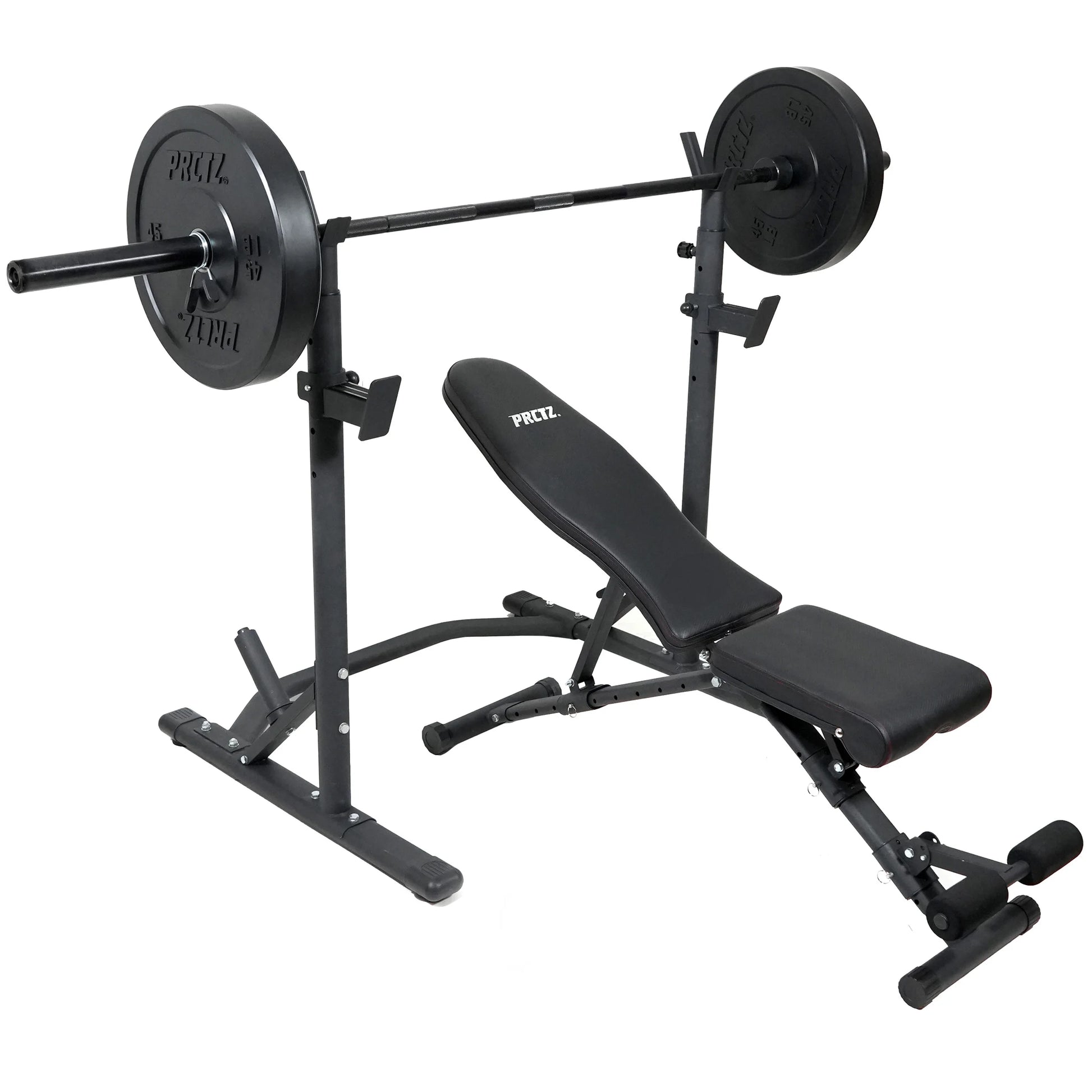 Two-Piece Olympic Weight Bench with Squat Rack, Foldable FID Bench, and Weight Storage