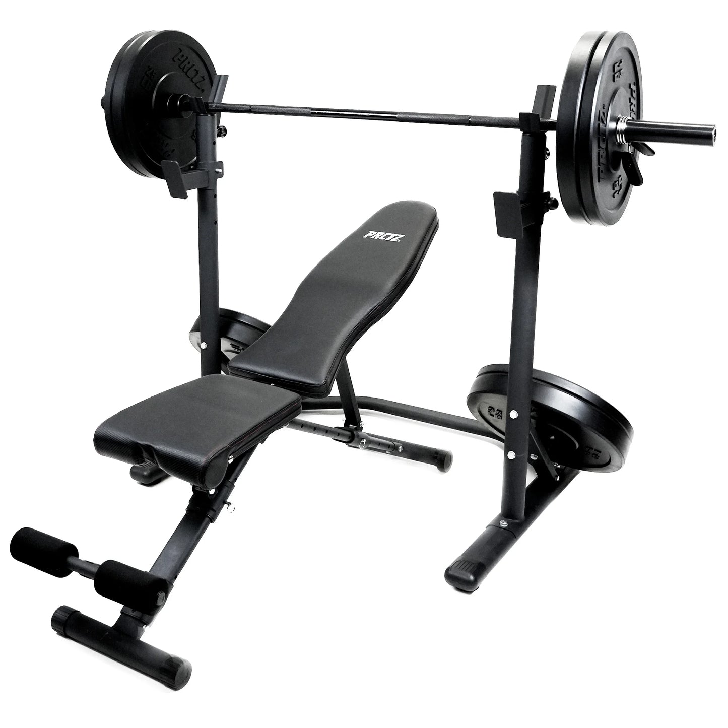 Two-Piece Olympic Weight Bench with Squat Rack, Foldable FID Bench, and Weight Storage